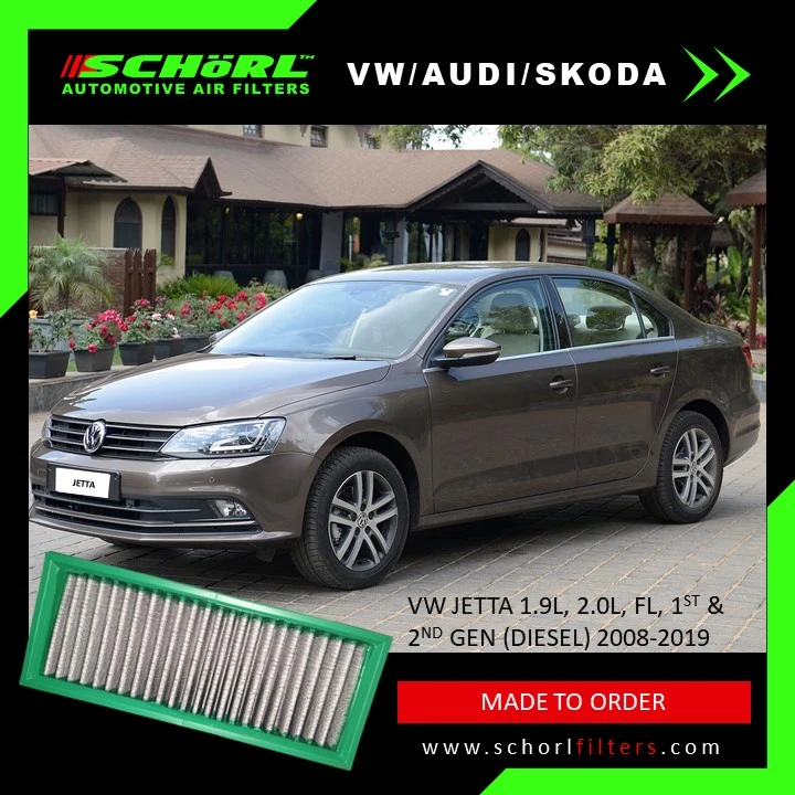 a Schorl brand automotive air filter designed for Audi & more vehicles