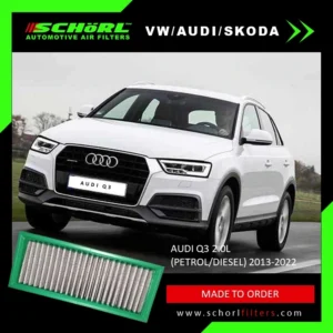 a Schorl brand automotive air filter designed for Audi & more vehicles