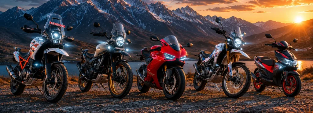 Sleek high-performance motorcycle in a premium dark studio setting, highlighting performance upgrades and compatibility for Schorl patented reusable air filters.
