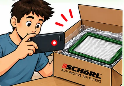 Customer recording a video on a phone while opening the SCHÖRL box