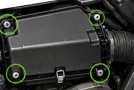 Airbox with its four fasteners circled