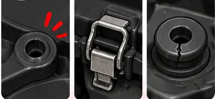 Missing screw, broken clip and split rubber grommet